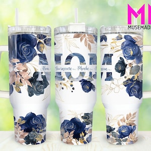Add Kids Name Mom 40oz Tumbler Png, Mom Tumbler 40oz Png, Blue Floral Mom 40oz Tumbler Wrap, Mothers Day 40oz Quencher Tumbler, Mom Tumbler