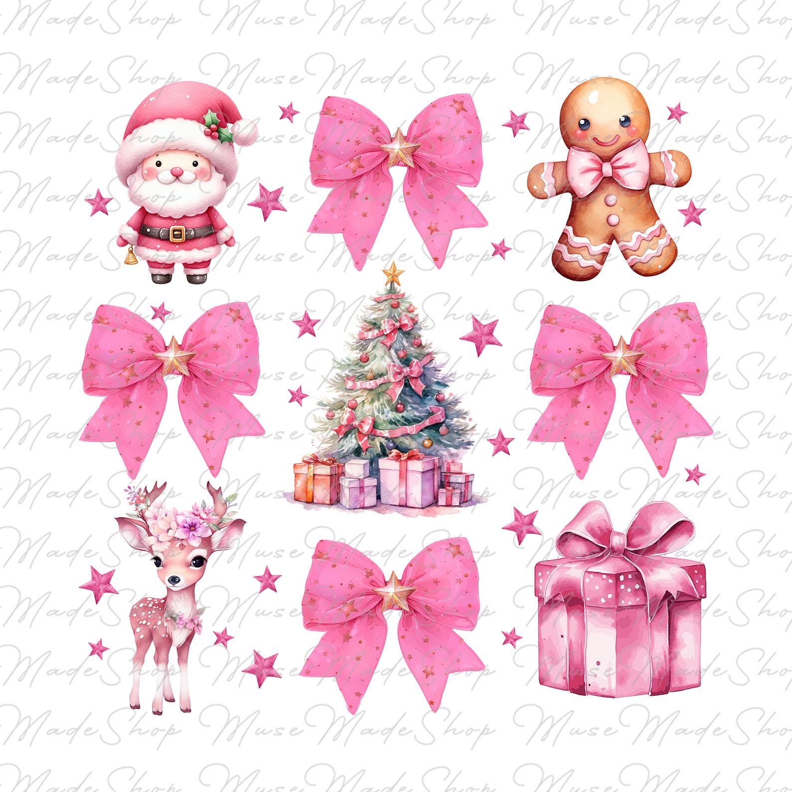 Coquette Pink Christmas Png, Pink Bow Christmas Png, Trendy Santa Png ...