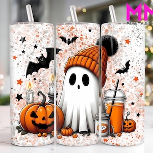Retro Halloween Ghost 20 onças Skinny Tumbler Png, Halloween Ghost 20 onças Tumbler Png, Horror Halloween Straight e Taper Tumbler Wrap