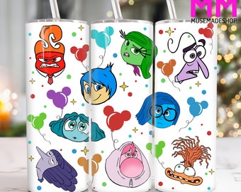 Cartoon Characters 20 oz Skinny Tumbler Png, Cartoon Emotions 20oz Tumbler Png, Movies Characters 20oz Tumbler Wrap, Mental Health Tumbler