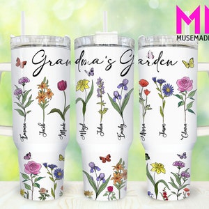 Grandma&#39;s Garden 40oz Tumbler Png, Custom Birth Month Floral Mom Tumbler 40oz Png, Mom 40oz Tumbler Wrap, Mothers Day 40oz Quencher Tumbler
