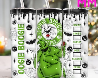 Personaje de terror 3D inflado 20 oz Vaso delgado Png, 3D Halloween 20 oz Vaso Png, Horror Halloween Recto y cónico Envoltura de vaso