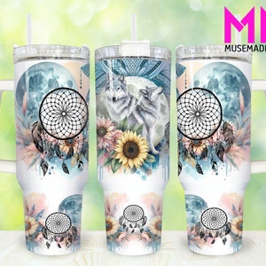 Boho Floral Wolf 40oz Tumbler Png, Wolf Tumbler 40oz Png, Wolf 40oz Tumbler Wrap, Boho Floral 40oz Quencher Tumbler, Flower Tumbler
