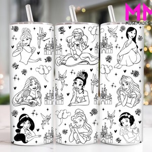 Cartoon Princess 20 oz Skinny Tumbler Png, Cartoon Characters 20oz Tumbler Png, Movies Characters Straight and Taper Tumbler Wrap