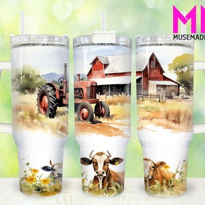 Farm Barn Tractor 40oz Tumbler Png, Cows Tumbler 40oz Png, Farmers 40oz Tumbler Wrap, Farm Life 40oz Quencher Tumbler