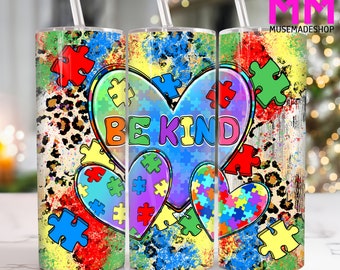 Autismus Be Kind 20 Unzen Skinny Tumbler Png, Autismus Mom 20 Unzen Tumbler Png, Autismus Awareness Straight und Taper Tumbler Wrap