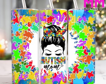 Autismus Be Kind 20 Unzen Skinny Tumbler Png, Autismus Mom 20 Unzen Tumbler Png, Autismus Awareness Straight und Taper Tumbler Wrap