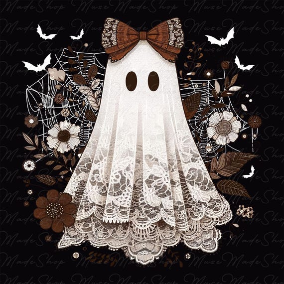 Cute Lace Ghost Png, Boo in Boujee Png, Halloween Ghost Png, Boo Lace Bow Png, Halloween Png, Retro Halloween Png, Spooky Season Png