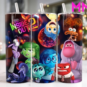 Cartoon Characters 20 oz Skinny Tumbler Png, Cartoon Emotions 20oz Tumbler Png, Movies Characters 20oz Tumbler Wrap, Mental Health Tumbler