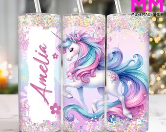 Custom Name Unicorn 20 oz Skinny Tumbler Png, Cute Unicorn 20oz Tumbler Png, Straight and Taper Tumbler Wrap, Add your own name Tumbler