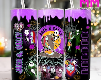 Halloween Nightmare Couple 20oz Skinny Tumbler Png Design, Halloween Friends 20oz Tumbler Png, Halloween Cartoon Nightmare Png, Digital File