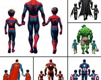 Dad and Son Superhero Png, Dad Png, Superhero Dad Png, Father's Day Png, Father Png, Custom Dad Png, Gift for Dad Png,Cartoon Father Png