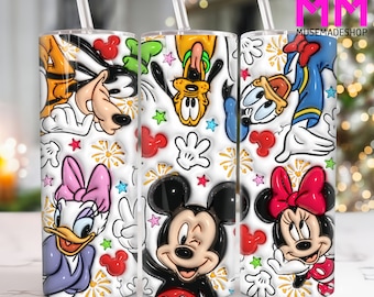 3D Inflated Cartoon 20 oz Skinny Tumbler Png, Cartoon Characters 20oz Tumbler Png, Straight and Taper Tumbler Wrap, 3D 20oz Tumbler Wrap