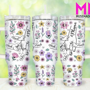Custom Up to 6 Kids Holding Mom‘s Hand 40oz Tumbler Png, Mom Tumbler 40oz Png, Floral Mom 40oz Tumbler Wrap, Mothers Day 40oz Tumbler Wrap