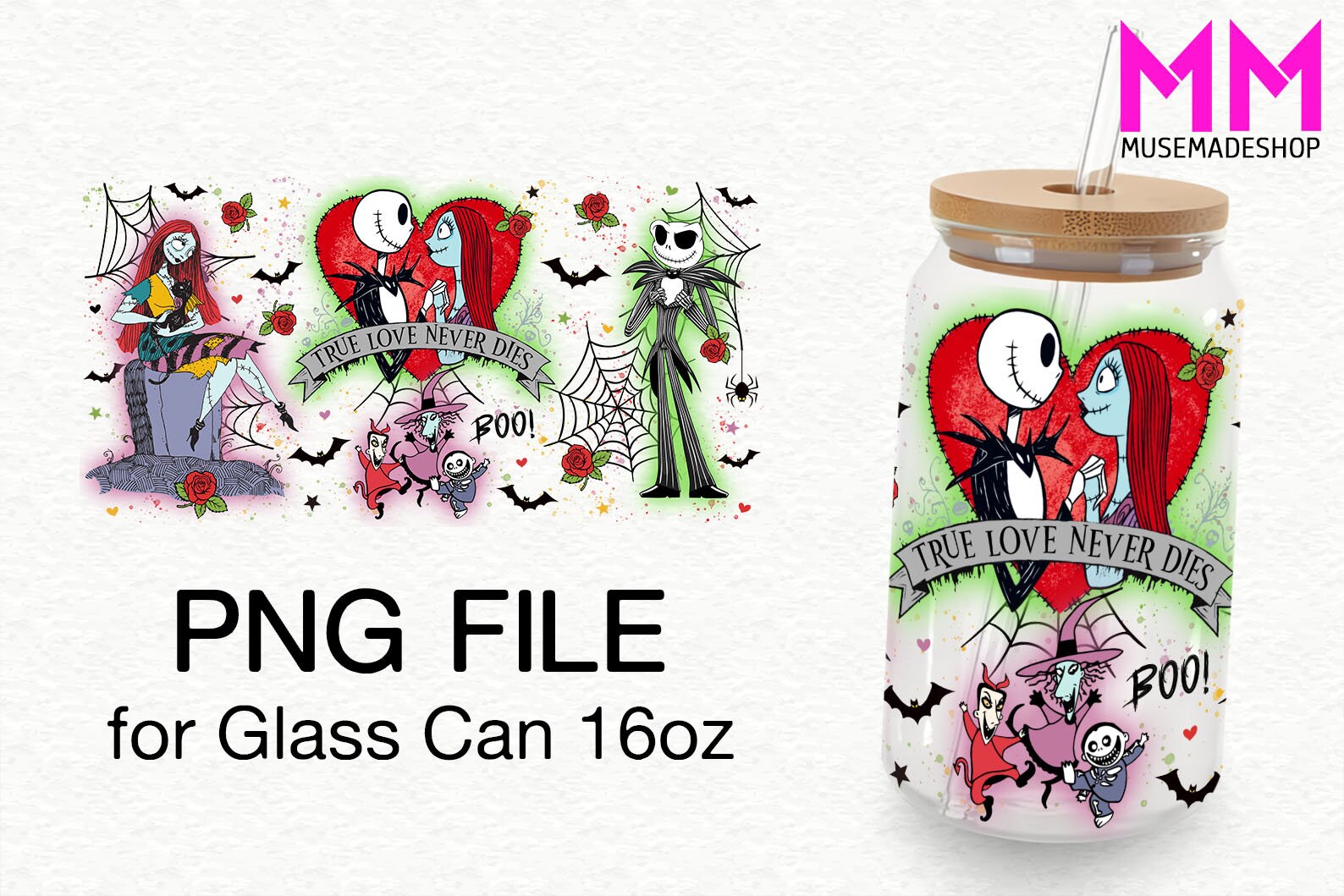 Horror Characters 16oz Glass Can Wrap, Halloween 16 Oz Glass Can Png ...