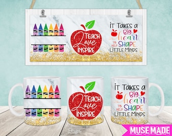 Lehrername Glitter Mug Wrap, Lehrer 11oz & 15oz Tassenvorlage, 11oz Tasse Png, 15oz Tasse Png, Kaffeetassen Png, Mug Press Sublimation Wrap