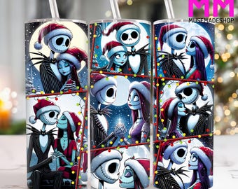 Christmas Horror Characters 20 oz Skinny Tumbler Png, Merry Christmas 20oz Tumbler Png, Christmas Straight and Taper Tumbler Wrap