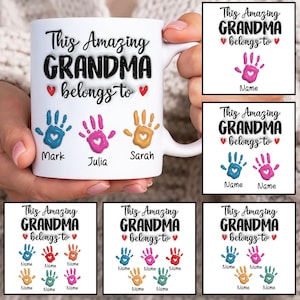 Custom Up to 6 Kids Handprint Grandma 3D Inflated Mug Wrap, Mama 11oz Mug Template, Grandma 11oz Mug Png, Mothers Day Coffee Mugs Png