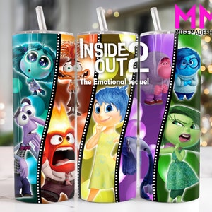 Cartoon Characters 20 oz Skinny Tumbler Png, Cartoon Emotions 20oz Tumbler Png, Movies Characters 20oz Tumbler Wrap, Mental Health Tumbler