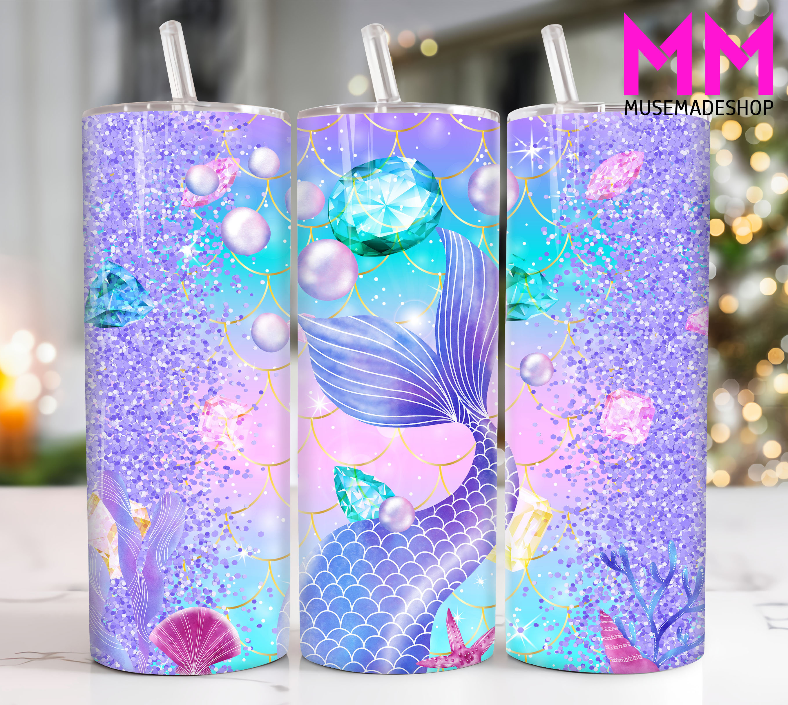 Mermaid 20 Oz Skinny Tumbler Png, Glitter Mermaid Tail 20oz Tumbler Png ...