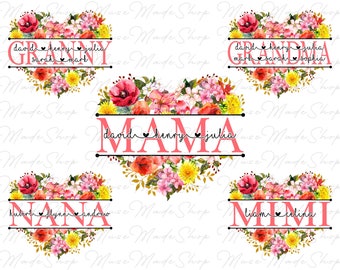 Floral Mama Png, Custom Name Watercolor Flowers Png, Mother's Day Png, Custom Kid Name Png, Mom Shirt Png, Happy Mother's Day Png,