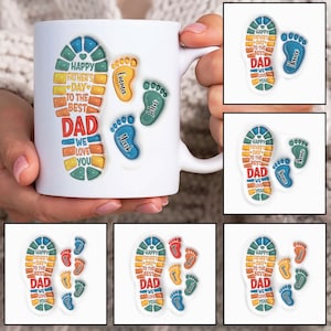 DS Personalized Dad 3D Inflated Mug Wrap, Custom Dad Footprint Up to 6 Kids 11oz Mug Template, Dad 11oz Mug Png, Fathers Day Coffee Mugs Png