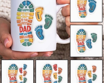 DS Personalized Dad 3D Inflated Mug Wrap, Custom Dad Footprint Up to 6 Kids 11oz Mug Template, Dad 11oz Mug Png, Fathers Day Coffee Mugs Png
