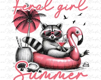 Vild sommarflicka png, rolig tvättbjörn png, strandtröja png, sommartröja design, rolig sommargrafik png, sommarflicka png, retro sommar png