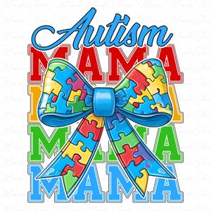 Autism Mama Coquette Bow Png, Autism Mama, Autism Mom Png, Autism Awareness Png, Autism Ribbon Png, Autism Month Png, Autism Puzzle Png