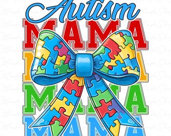 Autism Mama Coquette Bow Png, Autism Mama, Autism Mom Png, Autism Awareness Png, Autism Ribbon Png, Autism Month Png, Autism Puzzle Png