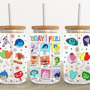 Cartoon Emotions 16oz Glass Can Wrap, Cartoon 16 oz Glass Can Png, 16 oz Libbey Glass Can Wrap, 16 oz Tumbler Wrap Png, Sublimation Design