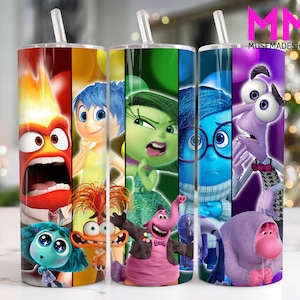 Cartoon Characters 20 oz Skinny Tumbler Png, Cartoon Emotions 20oz Tumbler Png, Movies Characters 20oz Tumbler Wrap, Mental Health Tumbler