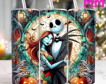 Halloween Nightmare Couple 20oz Skinny Tumbler Png Design, Halloween Friends 20oz Tumbler Png, Halloween Cartoon Nightmare Png, Digital File