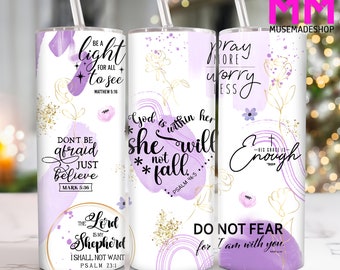 Faith Affirmations 20 oz Skinny Tumbler Png, Purple Floral Bible Verse 20oz Tumbler Png, God Jesus Straight and Taper Tumbler Wrap