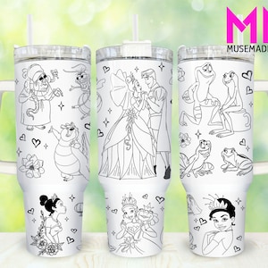 Cartoon Characters 40oz Tumbler Png, Princess and Prince Tumbler 40oz Png, Princess 40oz Tumbler Wrap, Cartoon 40oz Quencher Tumbler