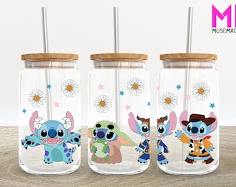 Cartoon Characters 16oz Glass Can Wrap, Cartoon 16 oz Glass Can Png, 16 oz Libbey Glass Can Wrap, 16 oz Tumbler Wrap Png, Sublimation Design