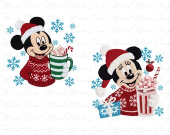 Latch Hook Yarn Crochet Christmas Mouse Png, Faux Crochet Christmas Cartoon Png, Faux Yarn Christmas Png, Christmas Crochet Mouse Couple Png