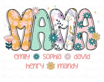 Custom Floral Mama Png, Preppy Mama Floral Glitter Png, Custom Kids Names png, Floral Mom Png, Mom Life Png,Mothers Day Png,Mothers Day Gift