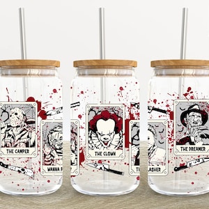 Horror Characters 16oz Glass Can Wrap, Halloween 16 oz Glass Can Png, 16 oz Libbey Glass Can Wrap, 16 oz Tumbler Wrap Png,Sublimation Design