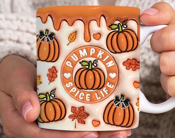 Pumpkin Spice 3D Inflated Mug Wrap, Fall 11oz & 15oz Mug Template, Halloween 3D Puff 11oz Mug Png, 15oz Mug Png, Coffee Mugs Png, Mug Press