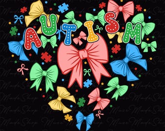 Autism Bow Png, Autism Coquette Bow Png, Autism Awareness Png, Autism Ribbon Png, Autism Month Png, Autism Puzzle Png, Autism Kid Png