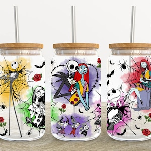 Horror Characters 16oz Glass Can Wrap, Halloween 16 oz Glass Can Png, 16 oz Libbey Glass Can Wrap, 16 oz Tumbler Wrap Png,Sublimation Design