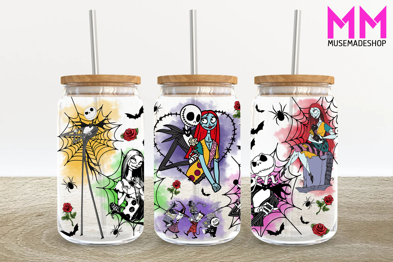 Horror Characters 16oz Glass Can Wrap, Halloween 16 Oz Glass Can Png ...