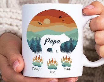 Envoltura de taza de papá oso personalizada, mejor plantilla de taza de hojaldre 3D de papá de 11 oz, taza de papá de 11 oz png, tazas de café del día del padre png, envoltura de taza de papá oso
