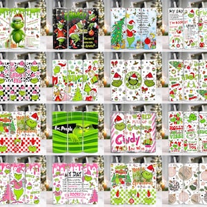 Pack 25 Christmas Character 20 oz Skinny Tumbler Png, Merry Christmas 20oz Tumbler Png, Christmas Straight and Taper Tumbler Wrap