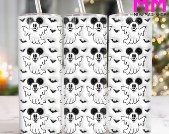 Halloween Ghost Mouse 3D Inflated 20 oz Skinny Tumbler Png, 3D Halloween 20oz Tumbler Png, Horror Halloween Straight and Taper Tumbler Wrap