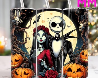 Horror Characters 20 oz Skinny Tumbler Png, Halloween Couple 20oz Tumbler Png, Horror Halloween Straight and Taper Tumbler Wrap