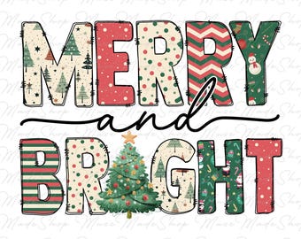 Merry and Bright Png, Coquette Christmas Tree Png, Tis the Season Png, Merry Christmas Png, Retro Christmas Png, Christmas Popular Png