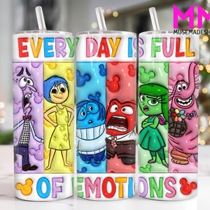Cartoon Characters 3D Inflated 20 oz Skinny Tumbler Png, Cartoon Emotions 20oz Tumbler Png, Cartoon 20oz Tumbler Wrap, Mental Health Tumbler
