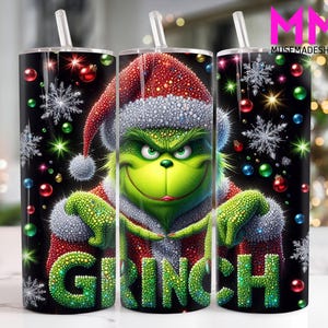 Glitter Christmas Character 20 oz Skinny Tumbler Png, Merry Christmas 20oz Tumbler Png, Christmas Straight and Taper Tumbler Wrap